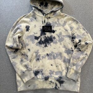 Y2K Aeropostale Men's Black and Cream Tie-Dye Hoodie